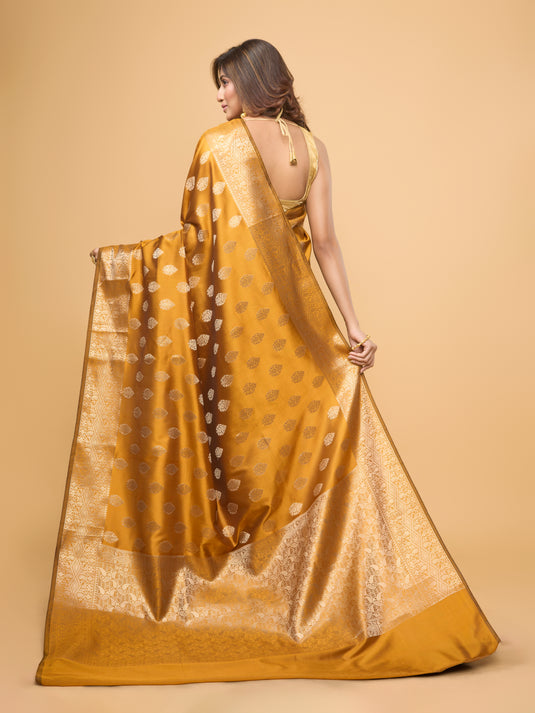 Mustard Zari Woven Banarasi Silk Saree