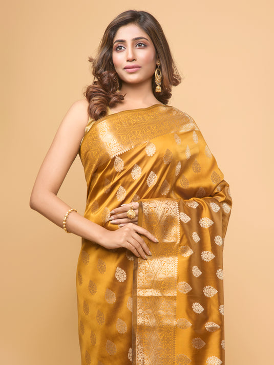 Mustard Zari Woven Banarasi Silk Saree
