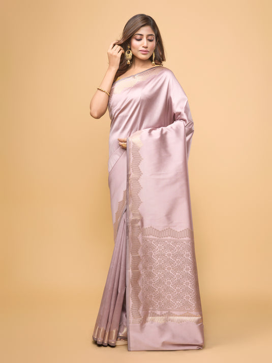Mauve Zari Woven Banarasi Silk Saree