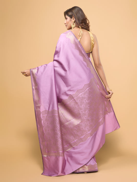 Lavender Zari Woven Banarasi Silk Saree
