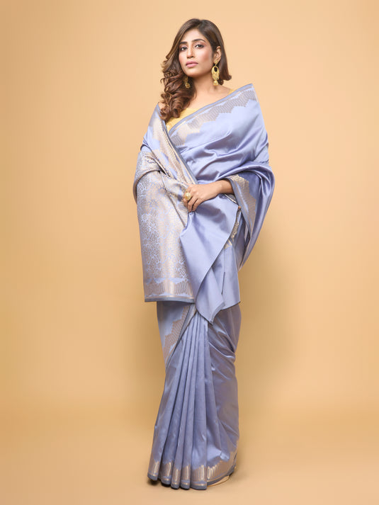 Women's Blue Zari Woven Banarasi Silk Saree