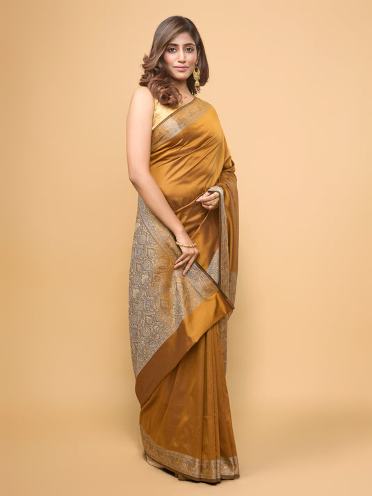 Brown Woven Banarasi Silk Saree