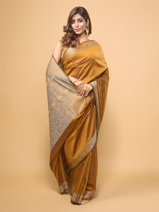 Brown Woven Banarasi Silk Saree