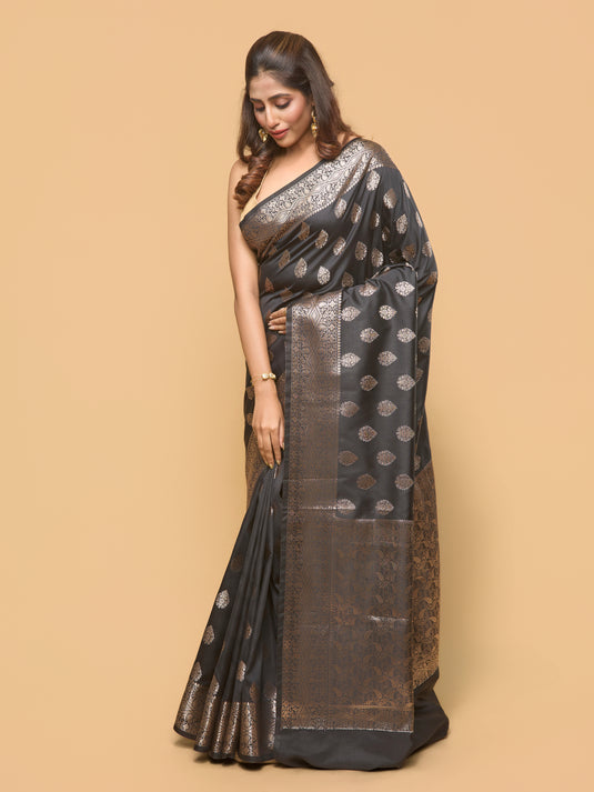 Women's Black Zari Woven Banarasi Silk Saree