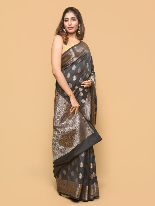 Women's Black Zari Woven Banarasi Silk Saree
