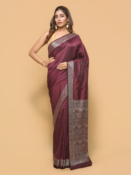 Wine Woven Banarasi Silk Saree