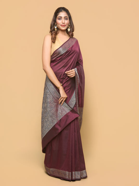 Wine Woven Banarasi Silk Saree