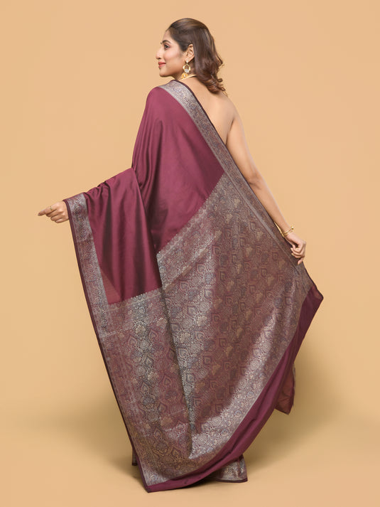 Wine Woven Banarasi Silk Saree