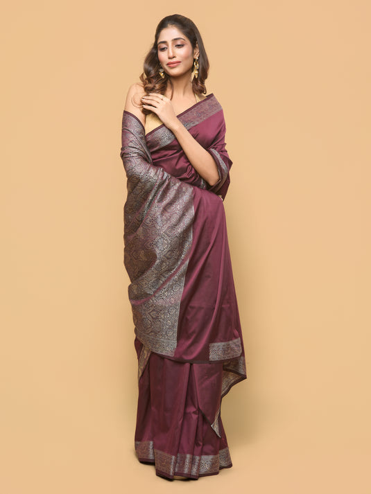 Wine Woven Banarasi Silk Saree