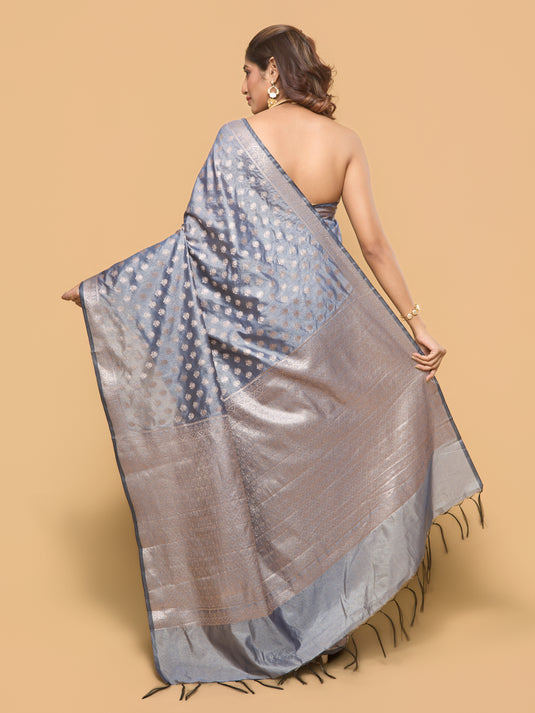 Grey Zari Woven Tussar Silk Saree