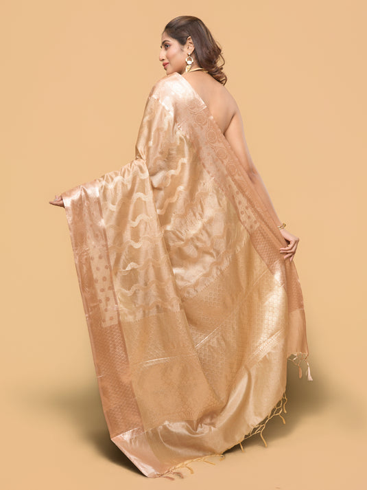 Beige Zari Woven Tussar Silk Saree