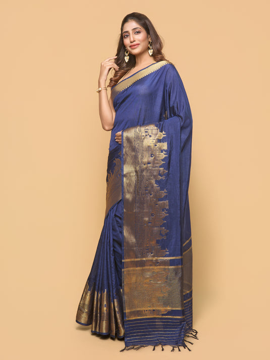 Blue woven dupion silk saree