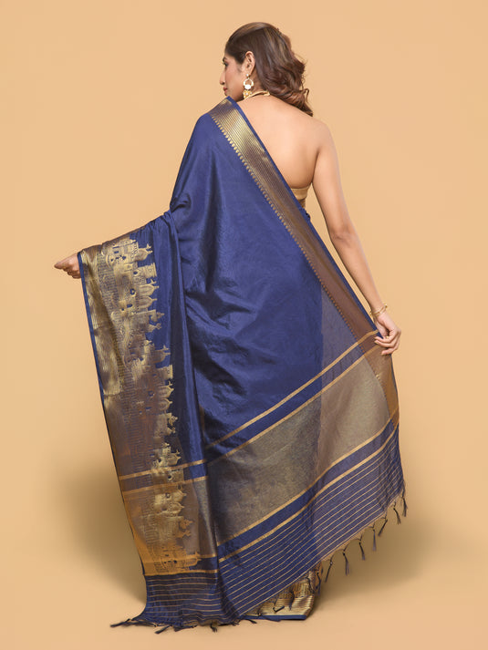 Blue woven dupion silk saree