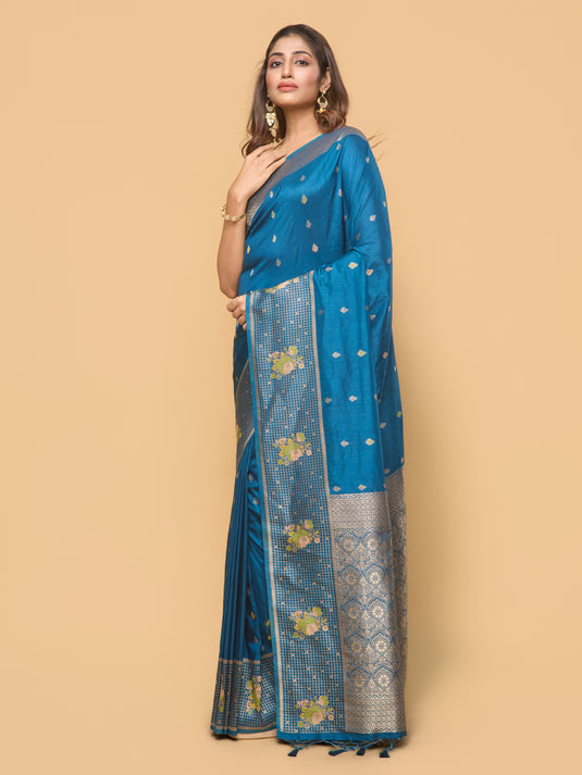 Blue Zari Woven Banarasi Silk Saree