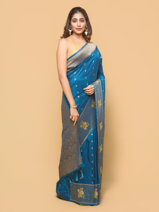 Blue Zari Woven Banarasi Silk Saree