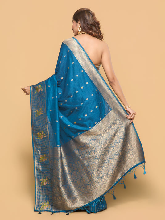 Blue Zari Woven Banarasi Silk Saree