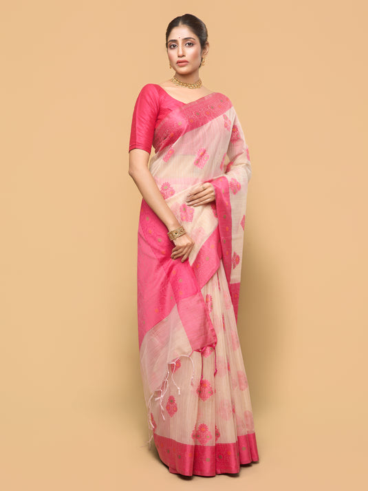 Pink Woven Kota Silk Saree