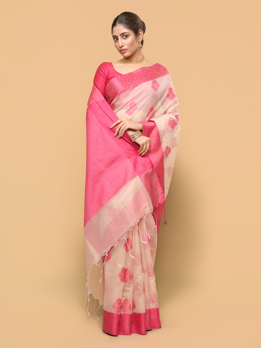 Pink Woven Kota Silk Saree