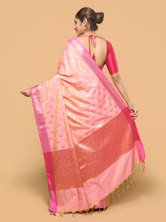 Dual Tone Peach Pink Zari Woven Banarasi Silk Saree