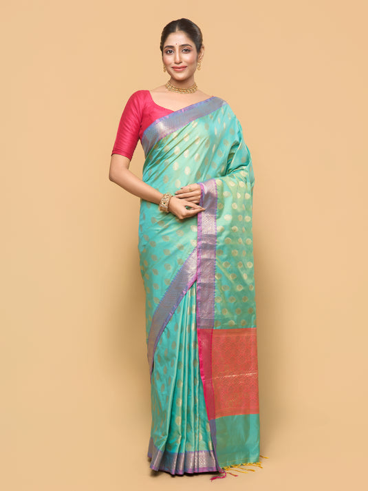 Dual Tone Sea Green Zari Woven Banarasi Silk Saree