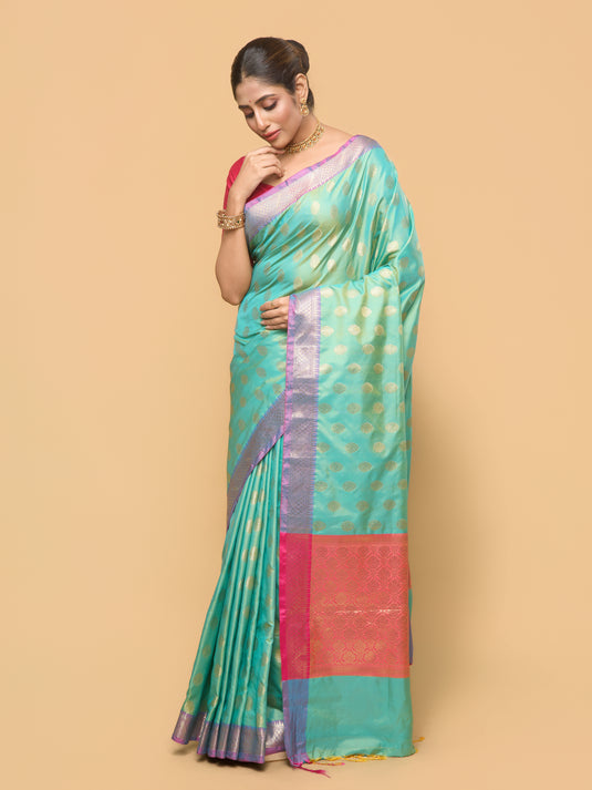Dual Tone Sea Green Zari Woven Banarasi Silk Saree