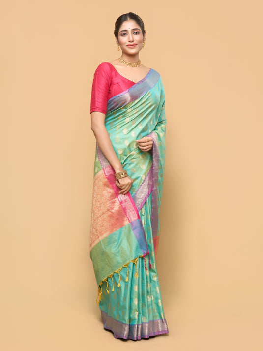 Dual Tone Sea Green Zari Woven Banarasi Silk Saree