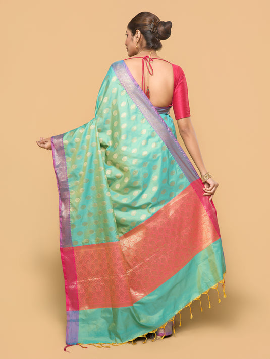 Dual Tone Sea Green Zari Woven Banarasi Silk Saree