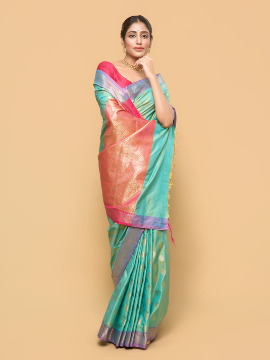 Dual Tone Sea Green Zari Woven Banarasi Silk Saree
