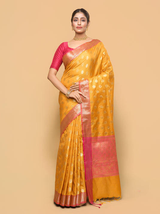 Yellow Zari Woven Banarasi silk saree