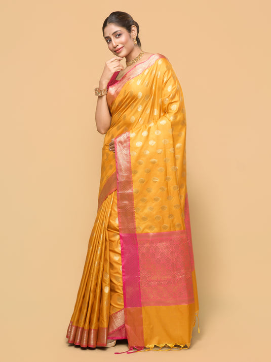 Yellow Zari Woven Banarasi silk saree