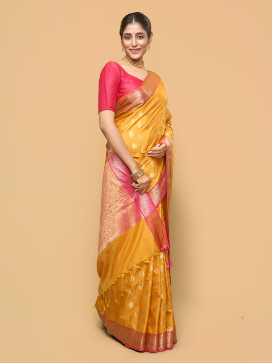 Yellow Zari Woven Banarasi silk saree