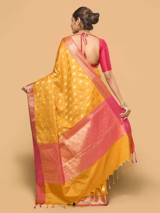 Yellow Zari Woven Banarasi silk saree