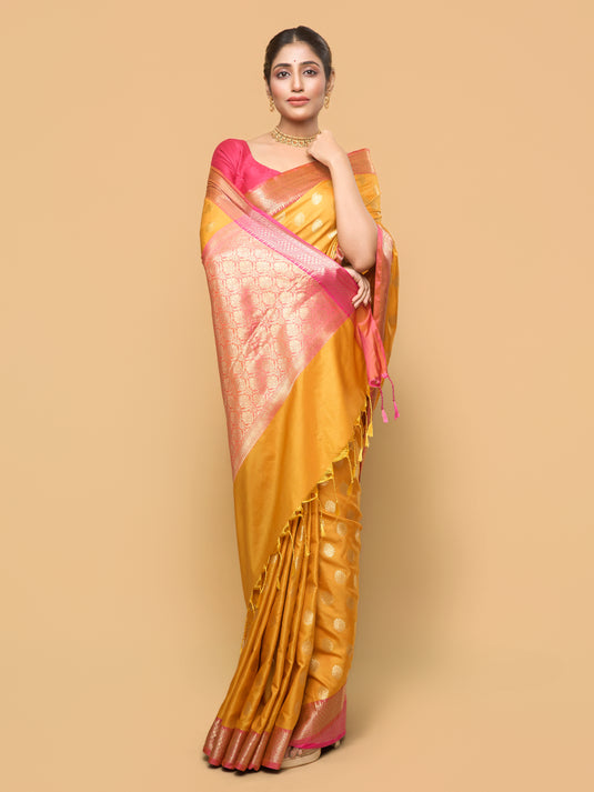 Yellow Zari Woven Banarasi silk saree
