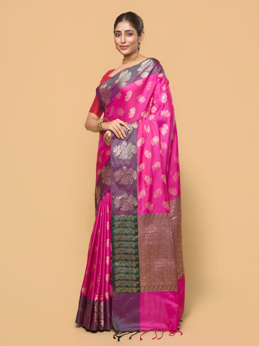 Rani Pink Zari Woven Banarasi silk saree