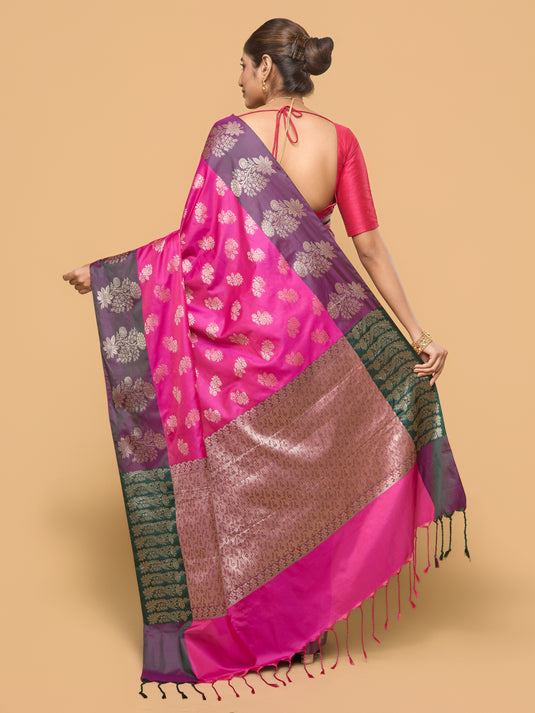Rani Pink Zari Woven Banarasi silk saree