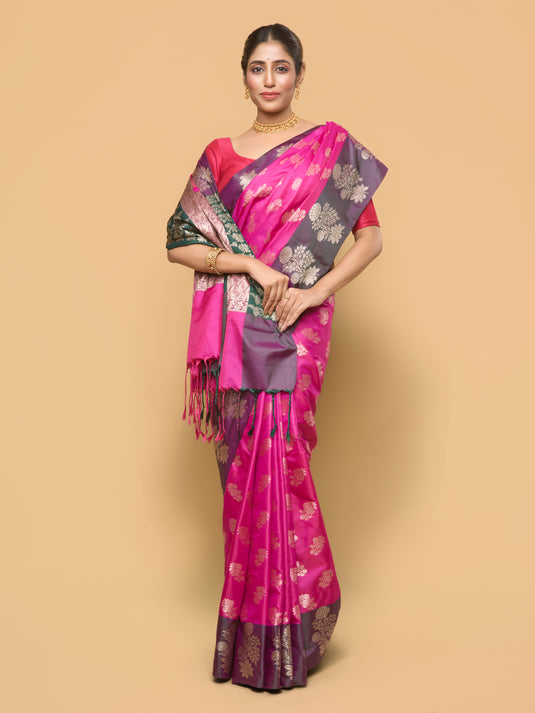Rani Pink Zari Woven Banarasi silk saree