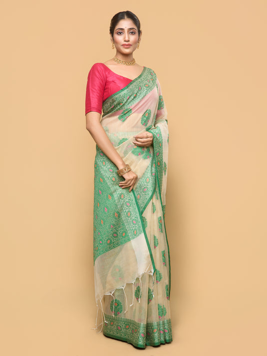 Green Woven Kota Silk Saree