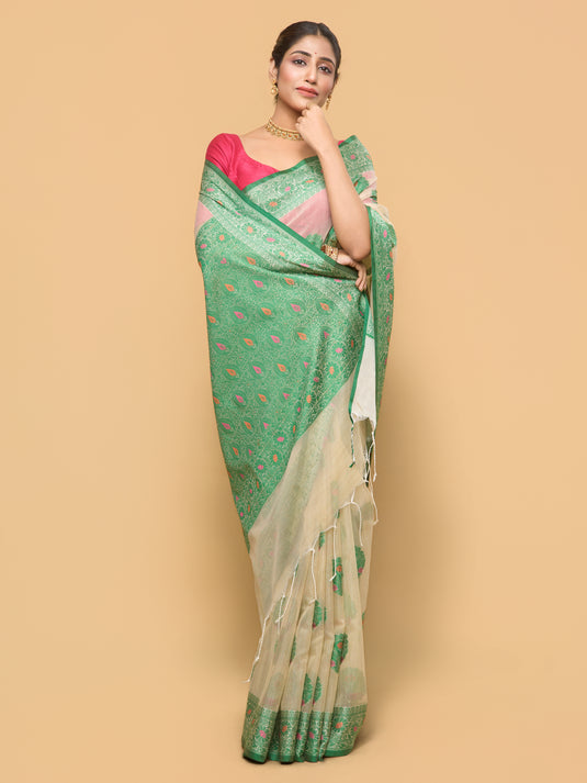 Green Woven Kota Silk Saree