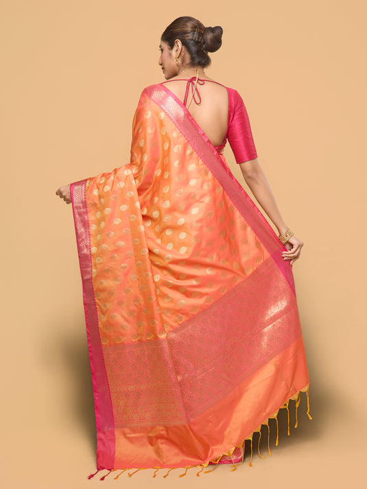 Dual Tone Orange Pink Zari Woven Banarasi Silk Saree