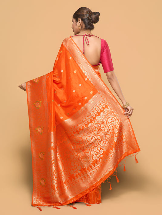 Orange Zari Woven Banarasi Silk Saree