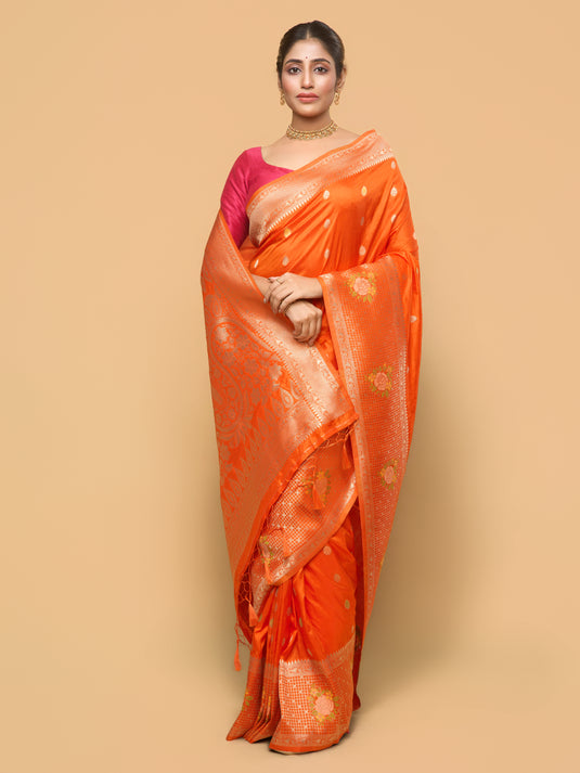 Orange Zari Woven Banarasi Silk Saree