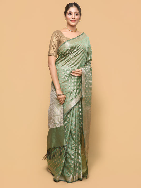 Green Zari Woven Tussar Silk Saree