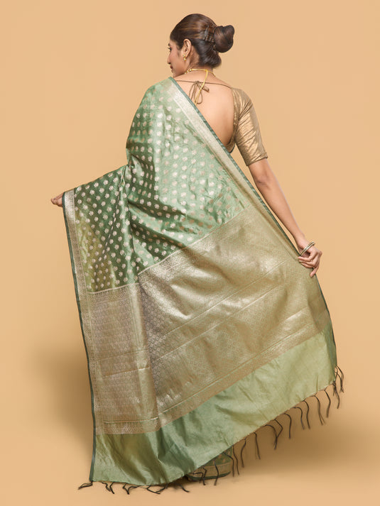 Green Zari Woven Tussar Silk Saree