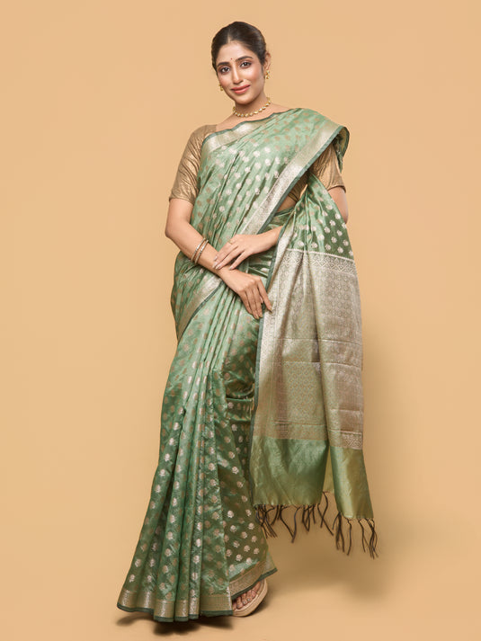 Green Zari Woven Tussar Silk Saree