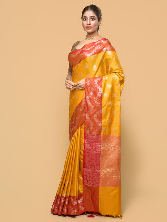 Yellow Zari Woven Banarasi silk saree