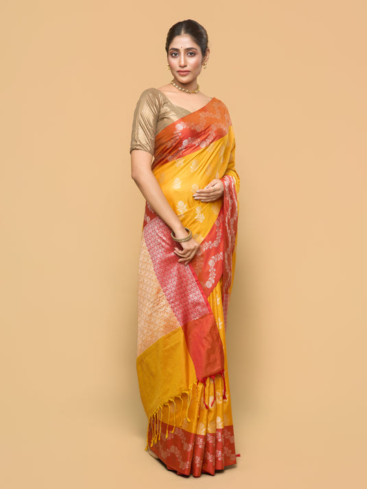 Yellow Zari Woven Banarasi silk saree