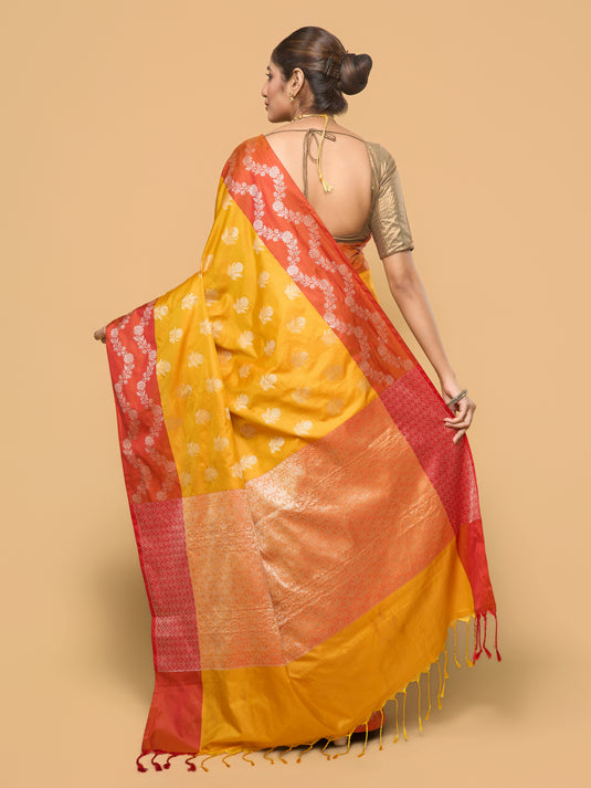 Yellow Zari Woven Banarasi silk saree