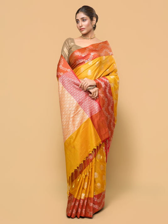 Yellow Zari Woven Banarasi silk saree
