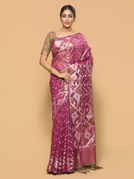 Purple Zari Woven Organza Silk Saree