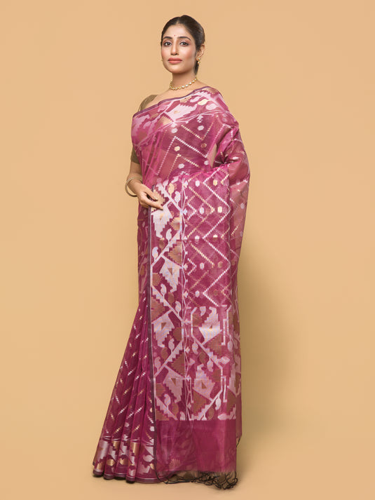 Purple Zari Woven Organza Silk Saree